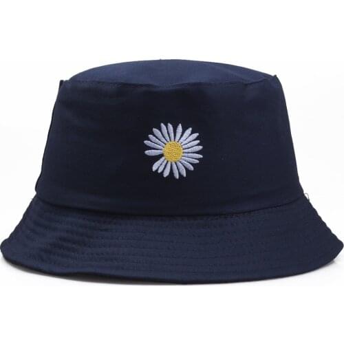 New Daisy Embroidery Double-Sided Bucket Hats For Women Men Fashion Hip Hop Girls Panama Caps Summer Fishing Black Fisherman Hat