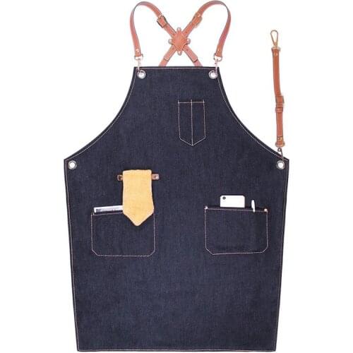 Jean Beard Barbershop Apron Custom Logo Printed Handmade Western Restaurant Barista Pinafore Mens Haircut Overalls