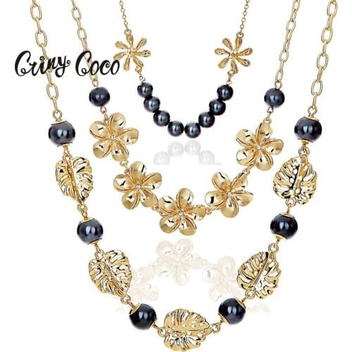 Hawaiian Pearl Pendants Necklaces Woman Fashion Samoa Marshall Style Metal Flower Chain Choker Necklace for Women Party Wedding