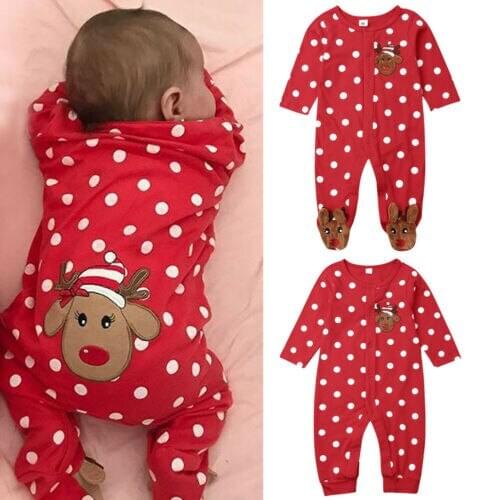 Christmas Baby Boy Girl Rompers Newborn Infant Baby Cartoon Deer Red Jumpsuit Playsuit Xmas Baby Costumes Casual 0-18 Months