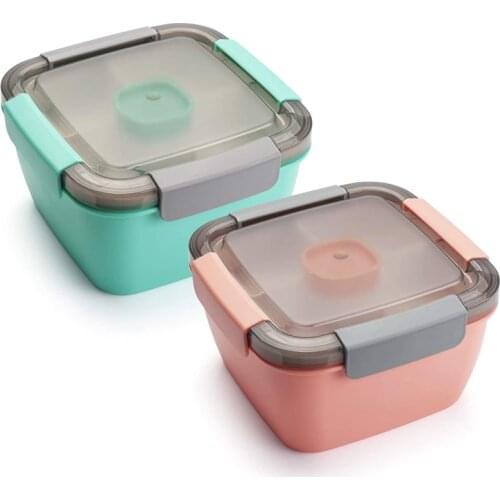 Salad Lunch Container to Go Salad Bowls with 3 Compartments for Salad Toppings, Snacks, Men, Women 2 Pack