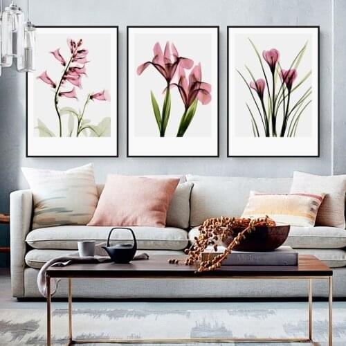 SURE LIFE 3 Pieces Beautiful Red Transparent Morning Glory Canvas Paintings Wall Art Pictures Posters Living Room Home Decor