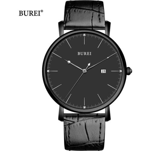 BUREI Brand Fashion Business Watch Man Luxury Waterproof Ultra Thin Calendar Casual Leather Quartz Wristwatch Relogio Masculino