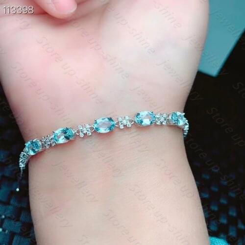 Natural aristocratic blood aquamarine bracelet 925 silver womens bracelet fine jewelry aristocratic temperament
