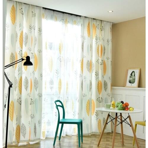 Nordic wind leaf printing curtain contracted contemporary curtain pure fresh bedroom curtain study balcony sitting room curtain