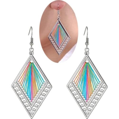 2017 New girl Fashion Bohemia Style Silver Plated Multicolor Hand thread Statement Big Drop Earrings Jewelry