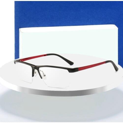 HOTOCHKI New Business Men Aluminum Magnesium Half Frame Square Glasses Optical Eyeglasses Frames Prescription Eyewear