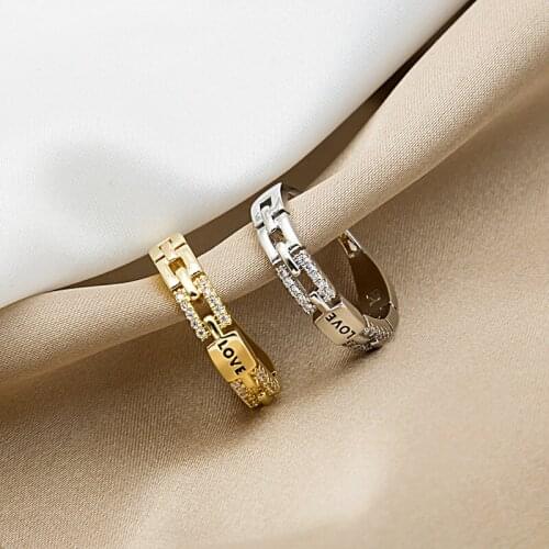 New Ins Geometric Open Rings for Women Men Couples Simple Rhinestone Letter LOVE Ring anillos Jewelry Valentines Day Gifts