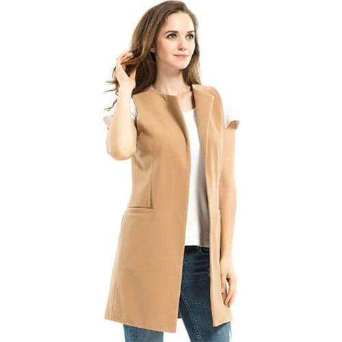 New Women Spring 2020 Wool Blend Vest Waistcoat Ladies Winter Long Camel Vest Sleeveless Jacket Coat Plus Size Veste Gilet VE048