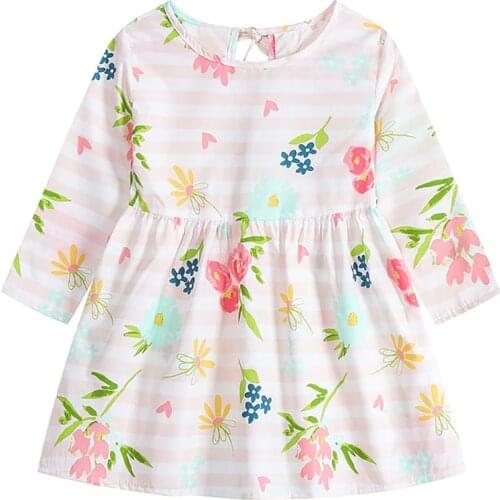 Infant Baby Girls Clothing Childrens Floral Princess Dresses 2021 Spring Long Sleeve Cute Kids Casual Cotton Clothes 6M-4Y
