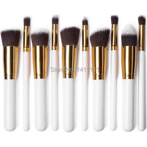 Wholesale DHL Free Shipping Makeup Brushes Set Kit 10pcs in 1 Pro Foundation blush Eyeshadow Eyebrow Brush Kabuki White MB87