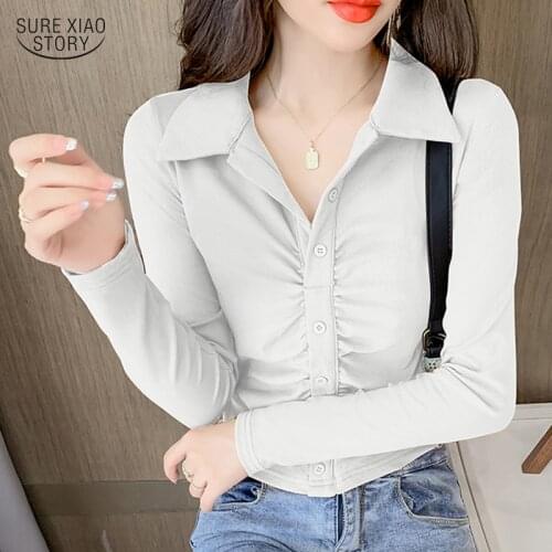 2021 Long Sleeve Knitwear Womens Shirt Summer Korean Short Thin Top Womens V-neck Slim Sunscreen Cardigan Female Blouse 16054