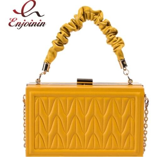 Pleated Embroidered Box Shape Party Clutch Evening Bag for Women Luxury Designer Purses and Handbags Small Chain Shoulder Bag
