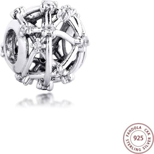 Fits Pandora Bracelet 925 Sterling Silver Openwork Star Constellations Charms Clear CZ Metal Beads DIY Fine Jewelry Making 2020
