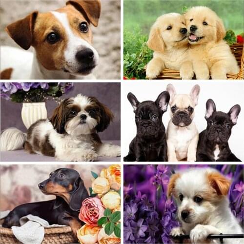 Full Round Diamond Painting Cute Dog 5D DIY Animals Diamond Embroidery Cross Stitch Kit Handmade Gift Home Decoration