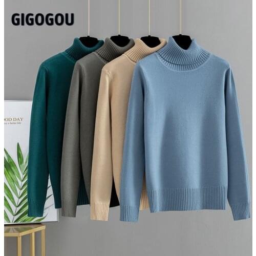 GIGOGOU Basic Women Pullover and Sweaters Autumn Winter Thick Warm Jumper Top Turtleneck Knitted Sweater Pull Femme Hiver