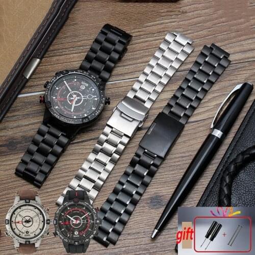 Stainless steel watchband for mens TIMEX T2N720 T2N721 TW2R55500 T2N721 watch strap 24*16mm lug end silver black bracelet BAND