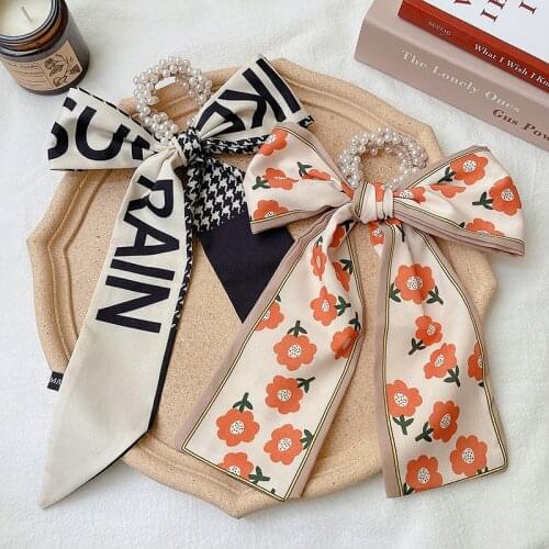 10Pcs Pearls Bowknot Women Hair Tie Bandana Scrunchies Elastic Rubber Bands Ponytail Holder Headbands Laddies Hair Accessories