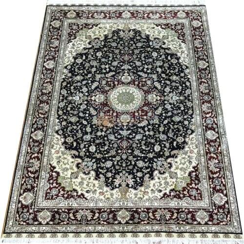 Seeykeep™ 6x9ft Pure Silk Handknotted Stunning Blue Central Medallion Floral Design With Red Border Rug-SK3036103