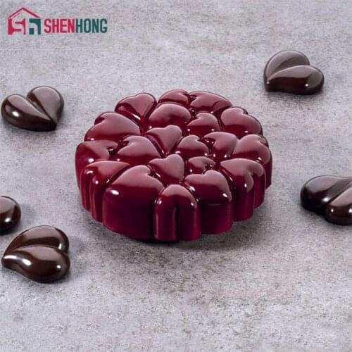 SHENHONG Round Stitching Heart Love Silicone Cake Mold For Baking Valentines Day Wedding Mousse Moulds Cake Decorating