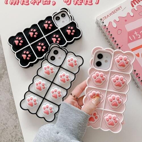 Relive Stress Phone Case For Samsung Note 20 S21 Ultra S21 S20 S10 Plus A12 A32 Pop Fidget Toys Push Cat Paw Soft Silicone Cases