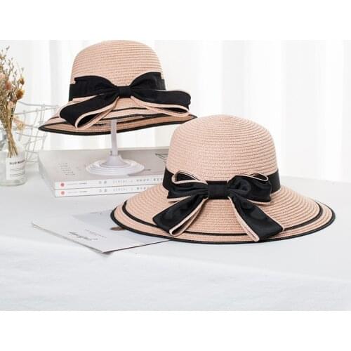 2021 Fashion Summer Spring Baby Girls Straw Hat Korean Ribbon Bow Hats Holiday Parent-child Women Sun Hat Girls Hat Womens Hat