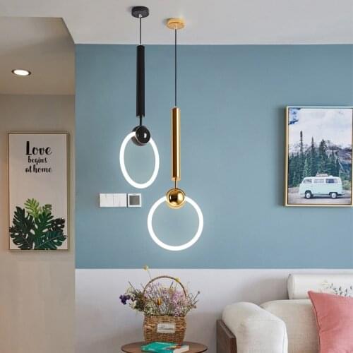 Modern Dining Room Pendant Light Gold Ring Bedroom Pendant Lamp Home Indoor Lighting Fixtures Lustres Para Sala De Jantar