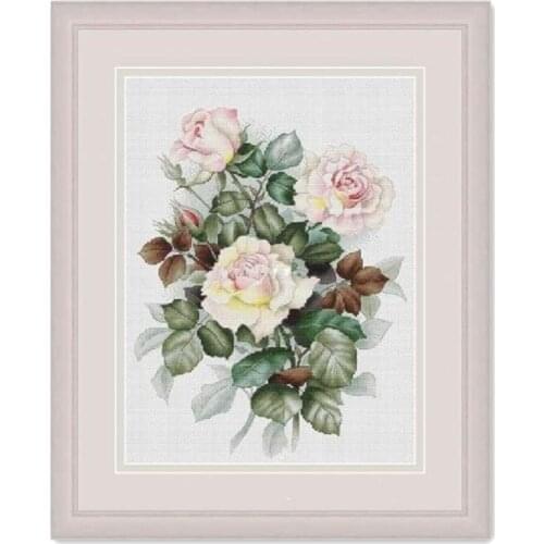 Elegant pink rose cross stitch package flowers plant 18ct 14ct 11ct cloth cotton thread embroidery DIY handmade needlework