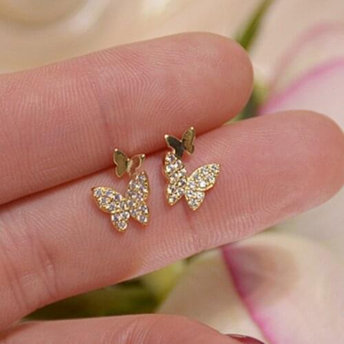Xinbada Fashion Jewelry S925 Silver Micro-inlaid Zircon Butterfly Wing Earrings for Woman Small Cute Daily Simple Earring