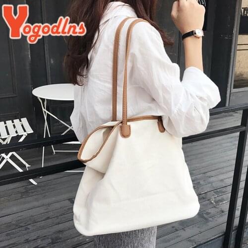 Yogodlns Simple Canvas Lady Tote Large Capacity Shopping Bag For Women New Brand Handbag Female Casual Handle Bag Shoulder Bag