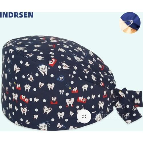 Women Men Surgicals Hats Printed Pure Cotton Nursing Hat Cartoon Anime One Size Tie backs Nurse Scrub Cap