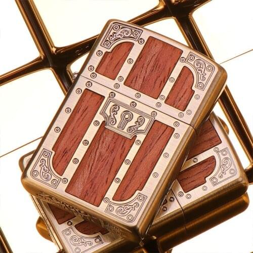 ZORRO genuine pure copper old kerosene windproof lighter vintage wooden door solid wood patch