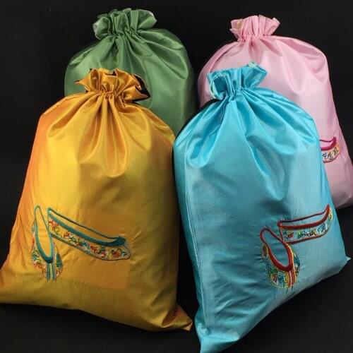 10pcs Fine Embroidered Dance Shoe Bag Storage Satin Cloth Drawstring Reusable Dust Pouches Portective Cover Collection Pocket