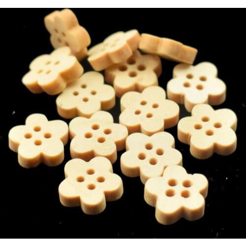 100PCs Natural Color 4-Holes Wooden Buttons Flowers Wave Edge Scrapbook Sewing Accessories DIY Craft for Wedding Decor