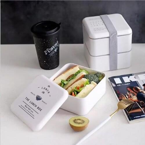 1000ml Square Healthy Material Lunch Box 2 Layer Simple Bento Boxes Microwave Dinnerware Food Storage Container Lunchbox Kitchen