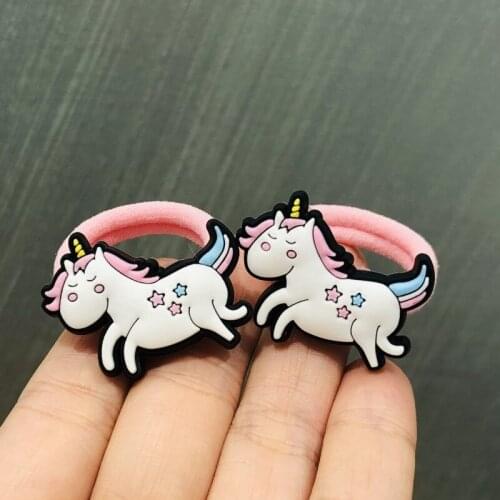 2Pcs/set Cartoon Unicorn Cute Hair Accessories Children Rubber Bands Scrunchies Elastic Nylon Hair Bands Girls Headband Ties