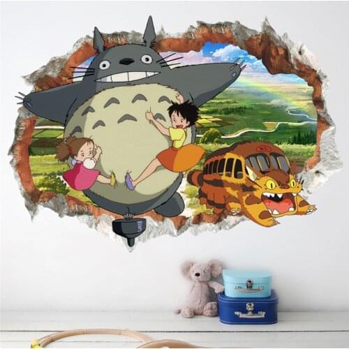 3d Broken Hole Totoro Wall Sticker For Kids Room Decoration Cartoon Animals Mural Art Diy Home Decal Pvc Anime Movie Poster