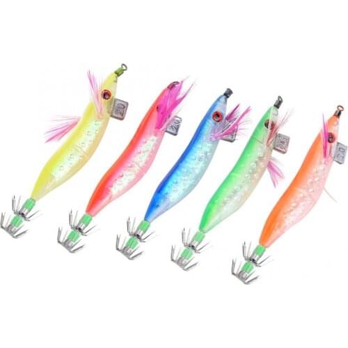 5pcs/lot Fishing Lures 10x1.5cm Luminous Bait Squid Jig Hard Shrimp Bait Artificial Lifelike Simulation Night Fishing Lures