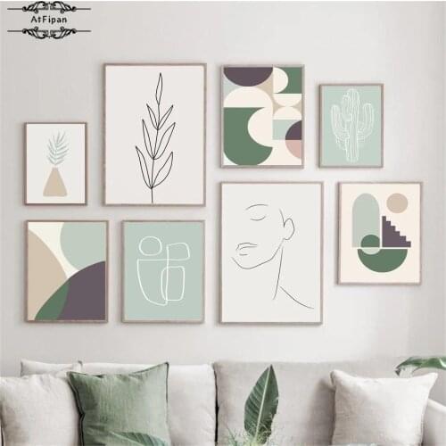 Abstract Shape Girl Line Leaf Cactus Posters and Prints Wall Art Canvas Painting Nordic Pictures for Living Room Cuadros Decor