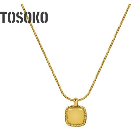 TOSOKO Stainless Steel Jewelry Geometric Square Three Dimensional Thread Necklace Womens Fashion Clavicle Chain BSP1054