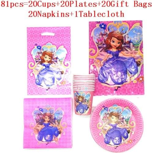 Sofia Birthday Party Decorations Kids Princess Tablecloth Party Supplies Plates Cup Gift bag Tablecloth Disposable Tableware Set
