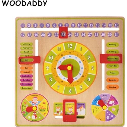 Baby Toys Montessori Calendar/ Time Learning Clock Wooden Toys For Kids Weather/Week Cognition Educational Teaching Aids