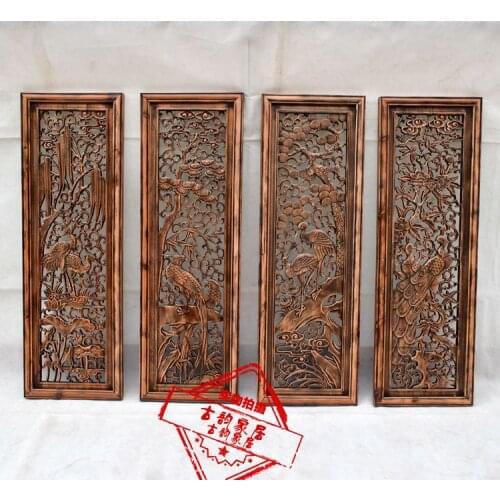 Dongyang woodcarving hanging mahogany wood carved camphor wood screen Chinese antique four screen vertical screen