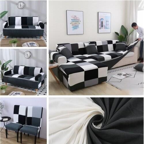 Stretch Elastic Sofa Cover For Living Room Plaid Geometric Armchair Couch Cover Slipcover Modern Stretch Sectional Sofa Cover