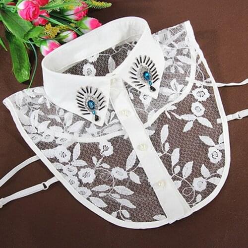 Europe fake collar temperament embroidered gem commuter bead half saving shirt female Chiffon ladies Detachable Collar