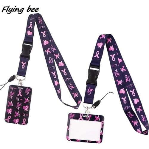 Flyingbee X1991 Breast Cancer Neck Strap Lanyard For Keys ID Card Gym Phone Straps USB Badge Holder DIY Hang Rope Lariat Lanyard