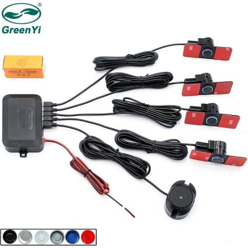GreenYi DC 12V Car Parking Sensor Auto Reverse Backup Radar Detector Buzzer Alarm Bibi Sounds System with 4PCS 16MM Flat Sensors