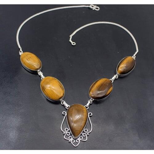 Hermosa Fantasy Charm Gold Tigers Eye Silver Color Chain Charms Necklace For Women 20 Inch A138