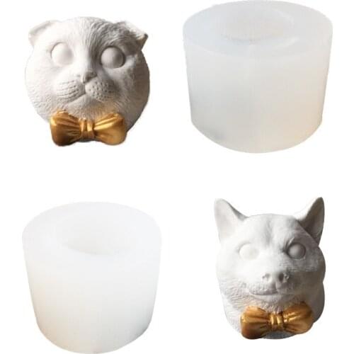Silicone Mold Animal Candle Molds Aromatherapy Plaster Cat Dog Head Mould Soap Molds Aroma Stone Moulds Decorative Car Cute 3D