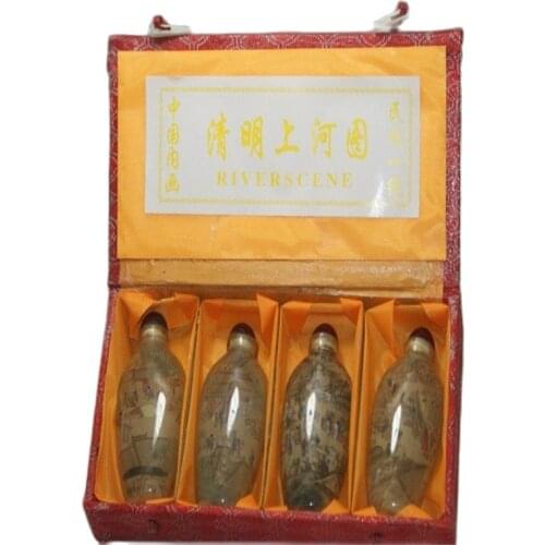 Fine old Chinese Unique Painting snuff bottle inside painted four combinations Qing ming shan he tu